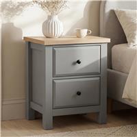 Haven Grey Painted 2 Drawer Bedside Table with Oak Top