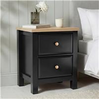 Haven Black Painted 2 Drawer Bedside Table with Oak Top