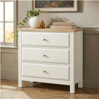Haven White Painted 3 Chest of Drawers - Oak Top