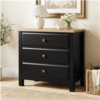 Haven Black Painted 3 Chest of Drawers - Oak Top