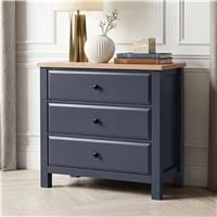 Haven Blue Painted 3 Chest of Drawers - Oak Top