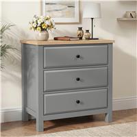 Haven Grey Painted 3 Chest of Drawers - Oak Top