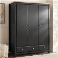 Haven Black Painted 3 Door Wardrobe with Drawers and Shelves