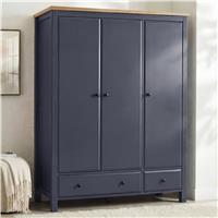 Haven Blue Painted 3 Door Wardrobe with Drawers and Shelves