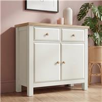 Haven White Sideboard Cabinet with Oak Top and Storage