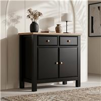 Haven Black Sideboard Cabinet with Oak Top and Storage