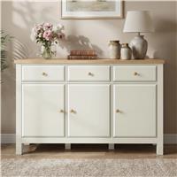 Haven White Sideboard Cabinet with Drawers and Oak Veneer Top