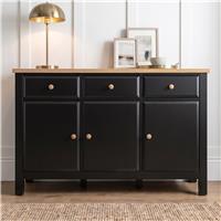 Haven Black Sideboard Cabinet with Drawers and Oak Veneer Top