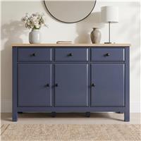 Haven Blue Sideboard Cabinet with Drawers and Oak Veneer Top
