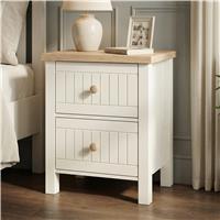 Linra White Painted 2 Drawer Bedside Table with Oak Top