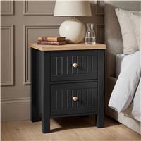 Linra Black Painted 2 Drawer Bedside Table with Oak Top