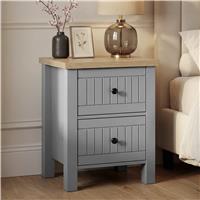 Linra Grey Painted 2 Drawer Bedside Table with Oak Top