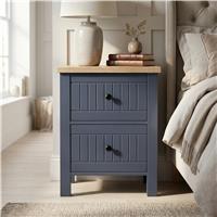 Linra Blue Painted 2 Drawer Bedside Table with Oak Top