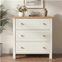 Linra White Painted 3 Drawer Chest of Drawers with Oak Top