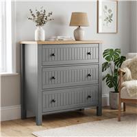 Grey 3 Drawer Chest of Drawers with Oak Effect Top