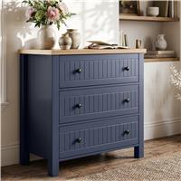 Blue 3 Drawer Chest of Drawers with Oak Effect Top