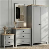 Haven Painted 3 Piece Bedroom Furniture Set Grey - Oak Top