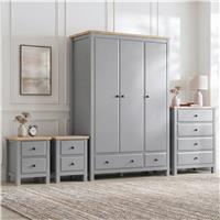 Haven Grey Painted 4 Piece Bedroom Set - Oak Top