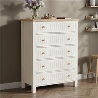 Linra Painted Tall 5 Chest of Drawers - White Bedroom Drawers