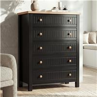 Linra Painted Tall 5 Chest of Drawers - Black Bedroom Drawers