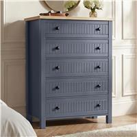 Linra Painted Tall 5 Chest of Drawers - Blue Bedroom Drawers
