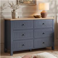Linra Blue Painted Large 6 Chest of Drawers - Bedroom Dresser