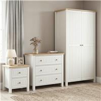 Linra White Painted 3 Piece Bedroom Furniture Set - Oak Top