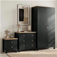 Linra Black Painted 3 Piece Bedroom Furniture Set - Oak Top