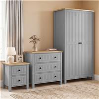 Linra Grey Painted 3 Piece Bedroom Furniture Set - Oak Top