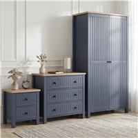 Linra Blue Painted 3 Piece Bedroom Furniture Set - Oak Top