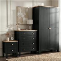 Linra Black Painted 3 Piece Bedroom Set - Oak Top