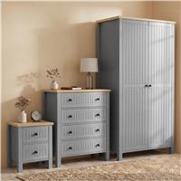 Linra Grey Painted 3 Piece Bedroom Set - Oak Top