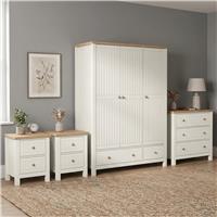 Linra Painted 4 Piece Bedroom Furniture Set White - Oak Top