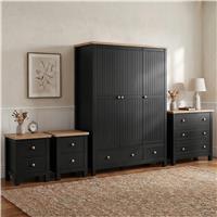 Linra Painted 4 Piece Bedroom Furniture Set Black - Oak Top