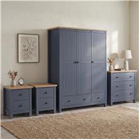 Linra Painted 4 Piece Bedroom Furniture Set Blue - Oak Top