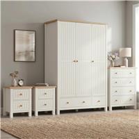 Linra White Painted 4 Piece Bedroom Set - Oak Top