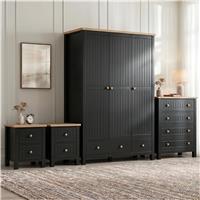 Linra Black Painted 4 Piece Bedroom Set - Oak Top