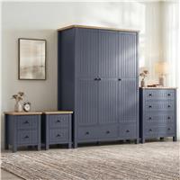 Linra Blue Painted 4 Piece Bedroom Set - Oak Top