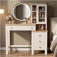 Linra White Painted Dressing Table with LED Mirror and Storage