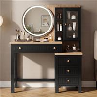 Linra Black Painted Dressing Table with LED Mirror and Storage