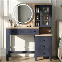 Linra Blue Painted Dressing Table with LED Mirror and Storage