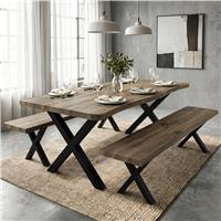 Crosswick Industrial 6 Seater Dining Table with Benches, Oak