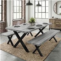 Crosswick Industrial 6 Seater Dining Table with Benches, Grey