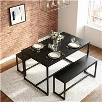 Orvak Black 4 Seater Dining Table with Bench Set