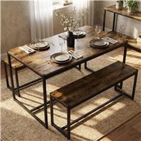 Orvak Rustic 4 Seater Dining Table with Bench Set - Rustic