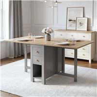 130cm Grey Drop Leaf Folding Dining Table with Drawers
