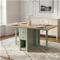 Stovra Drop Leaf Dining Table with Storage, Painted Green 130cm
