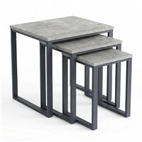 Stackora Concrete Nest of Tables Set of 3 , Industrial Metal Frame