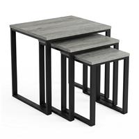 Stackora Wooden Grey Nest of Tables Set of 3, Industrial Metal Frame