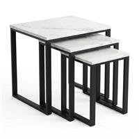 Stackora Nest of Tables Set of 3 White Marble Finish, Metal Frame